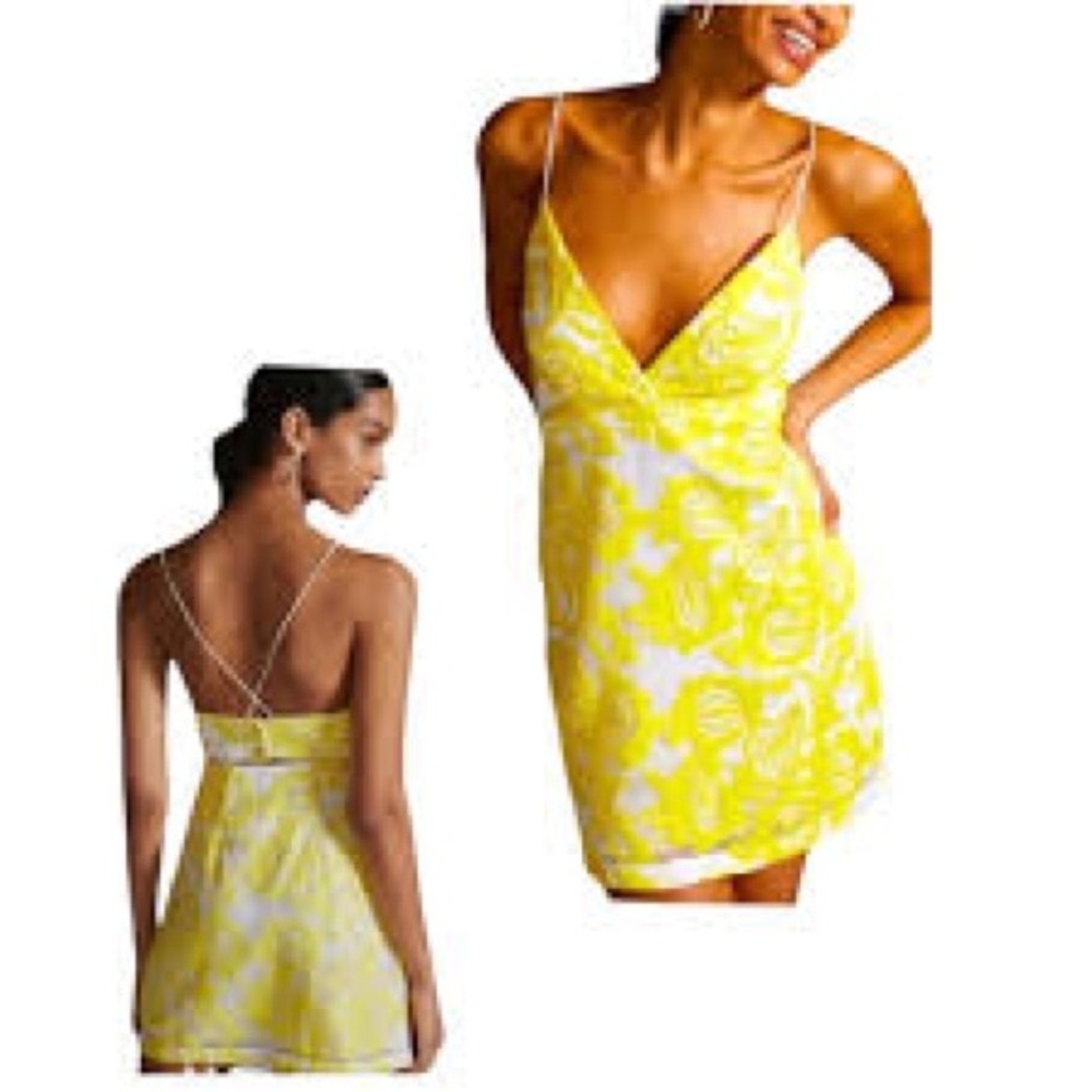 Maeve Strappy Embroidered Lace Mini Dress Yellow